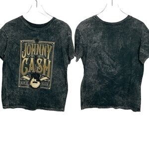 Cash Johnny Cash Man in Black T-Shirt Distressed Black Size L